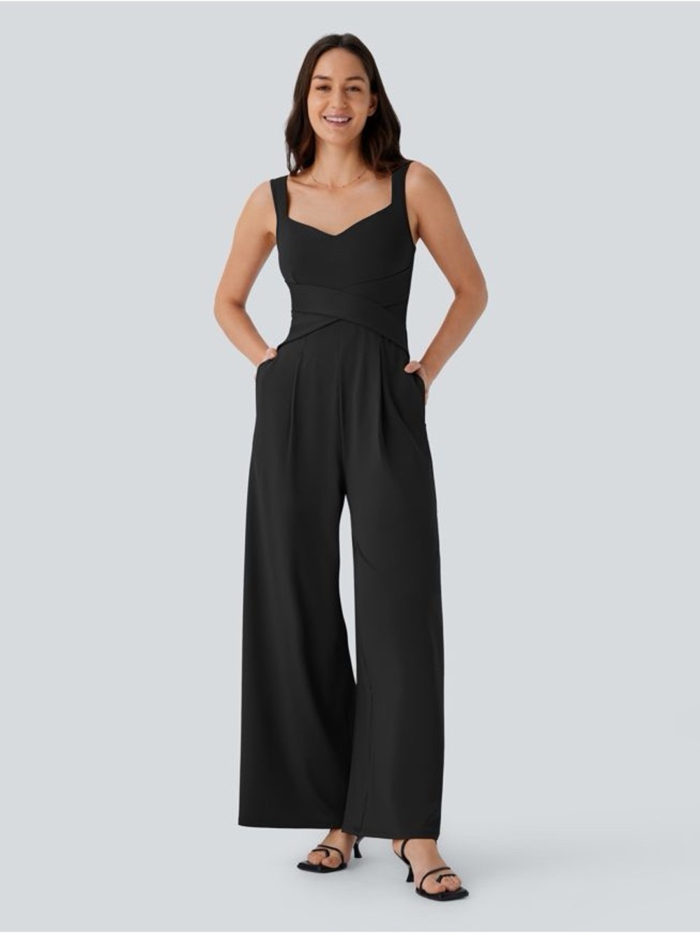 HALARA Black Wide-Leg Sleeveless Jumpsuit